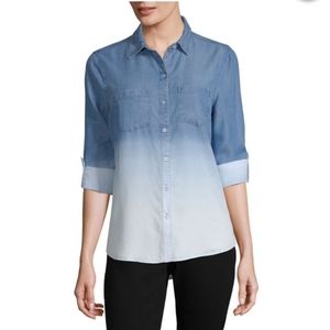 ana ombre blue jean denim button up shirt sz m